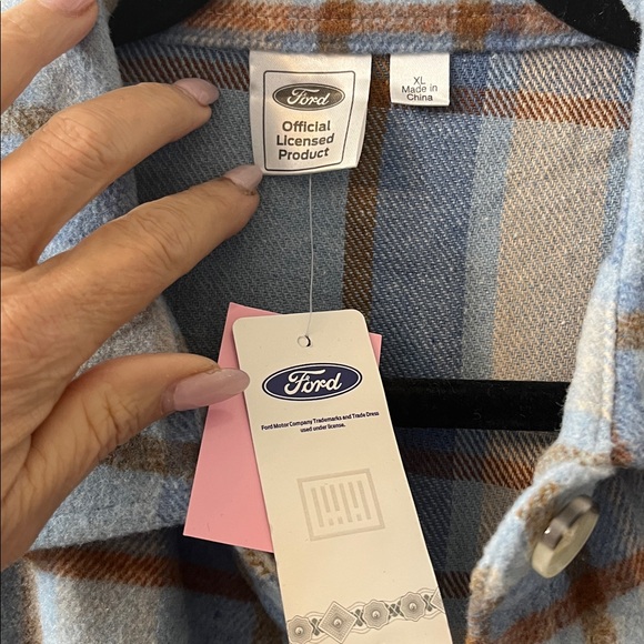 Ford Bronco Blue and Tan Plaid Button-Up flannel Shirt new with tags. - Picture 2 of 3
